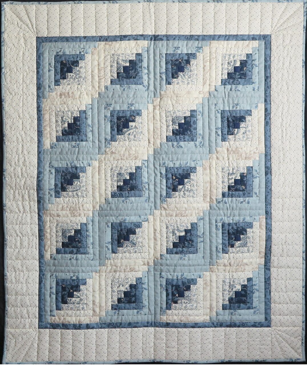 Blue and White Log Cabin Quilt - Image 2