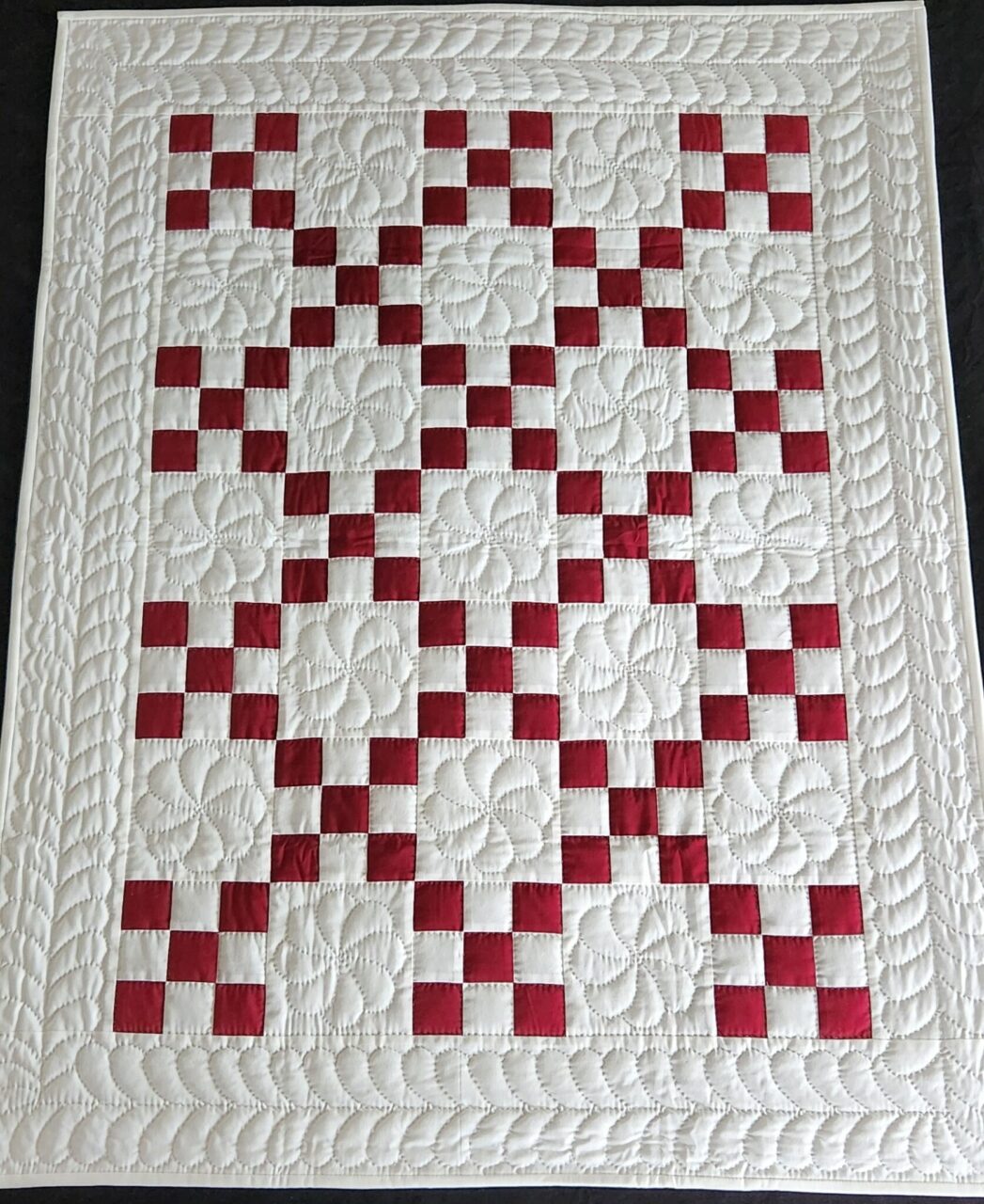Ruby Red and White Nine Patch Quilt