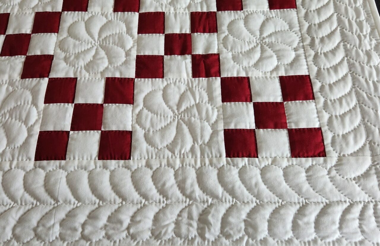 Ruby Red and White Nine Patch Quilt - Image 2