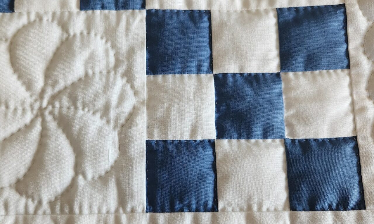 Blue and White Nine Patch Quilt - Image 3