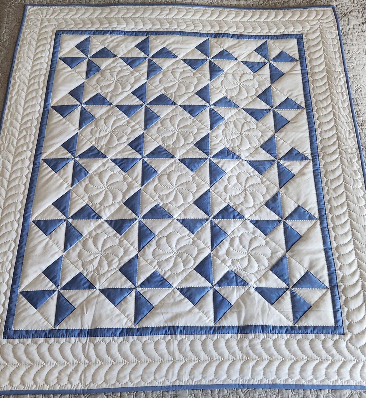 Blue and White Pinwheel Crib Quilt