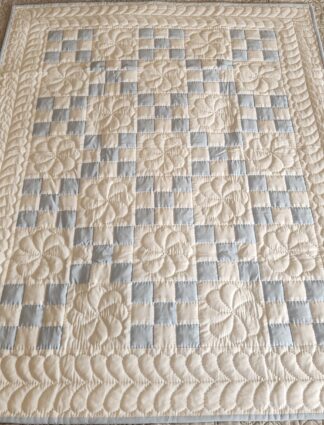 Delicate Blue and White Nine Patch Quilt