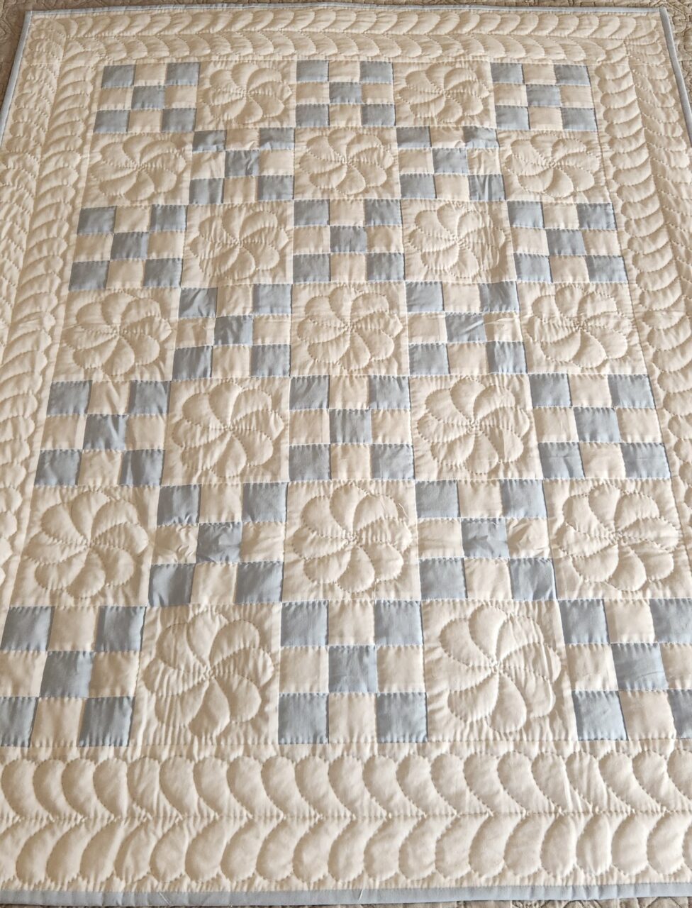 Delicate Blue and White Nine Patch Quilt