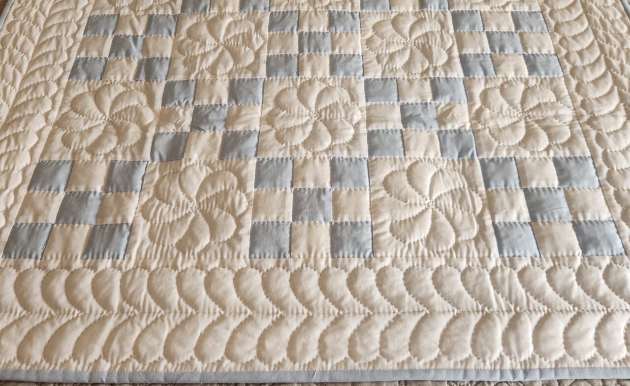 Delicate Blue and White Nine Patch Quilt - Image 2