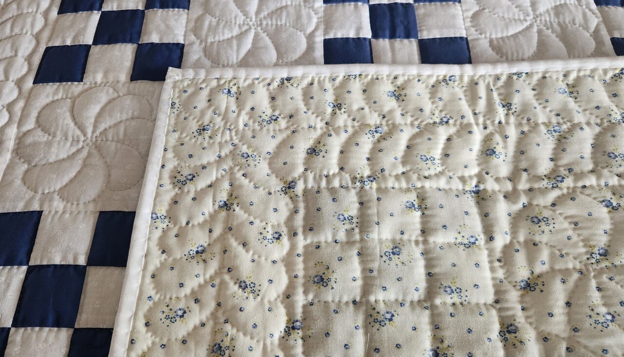Blue and White Nine Patch Quilt - Image 4