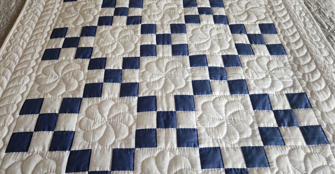Blue and White Nine Patch Quilt - Image 2