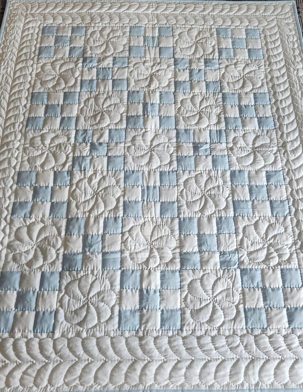 Delicate Blue and White Nine Patch Quilt
