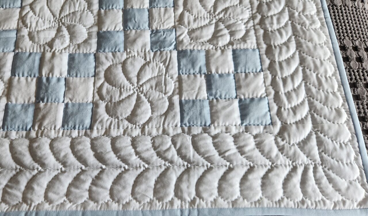 Delicate Blue and White Nine Patch Quilt - Image 2