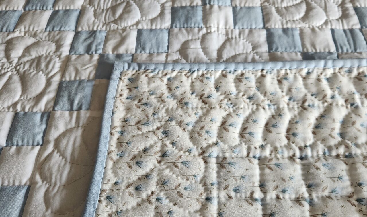 Delicate Blue and White Nine Patch Quilt - Image 3