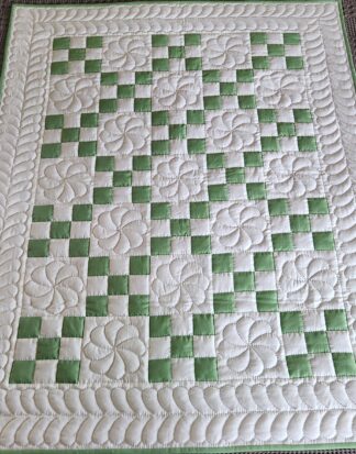 Fresh Spring Green and White Nine Patch Quilt