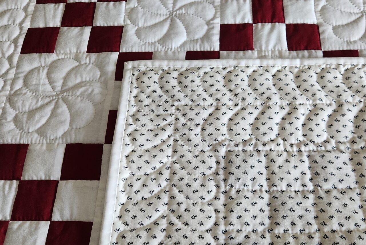 Ruby Red and White Nine Patch Quilt - Image 3