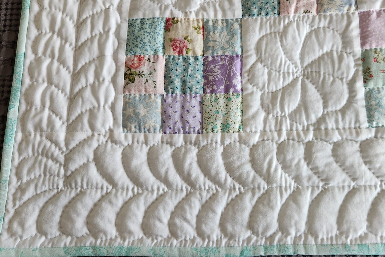 Pastel and White Nine Patch Crib Quilt (Aqua Binding) - Image 2