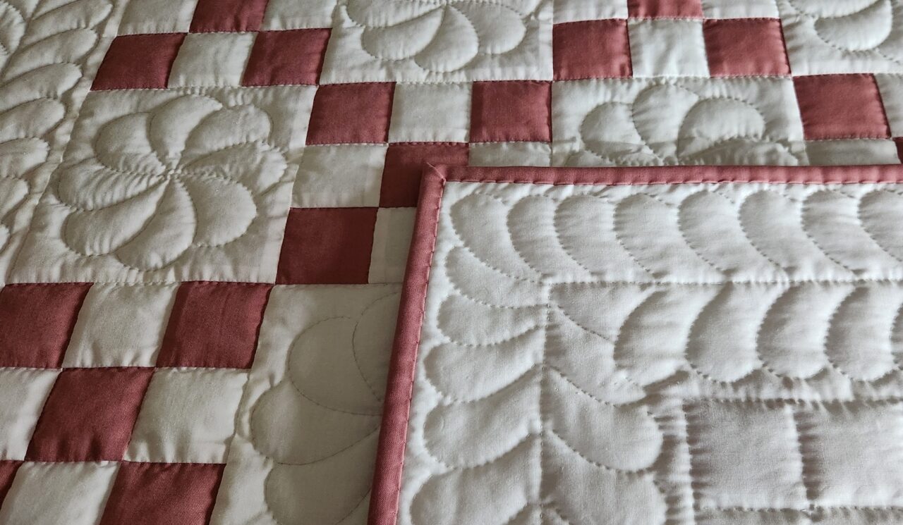 Deep Dusty Rose Nine Patch Quilt - Image 4
