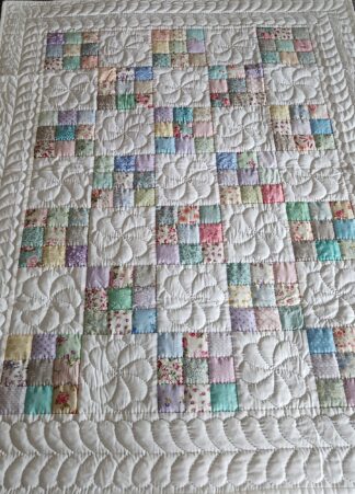 Pastel and White Nine Patch Crib Quilt (White Binding)