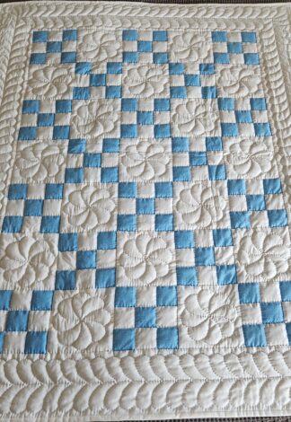Sky Blue and White Nine Patch Crib Quilt