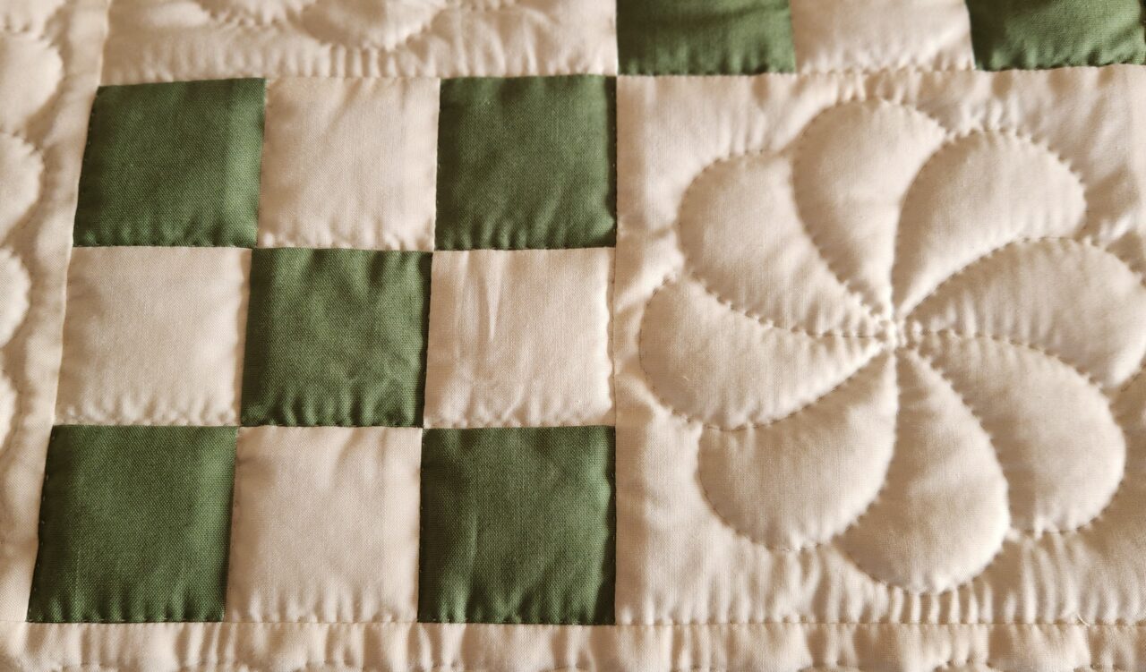 Green and Cream Nine Patch Quilt - Image 2