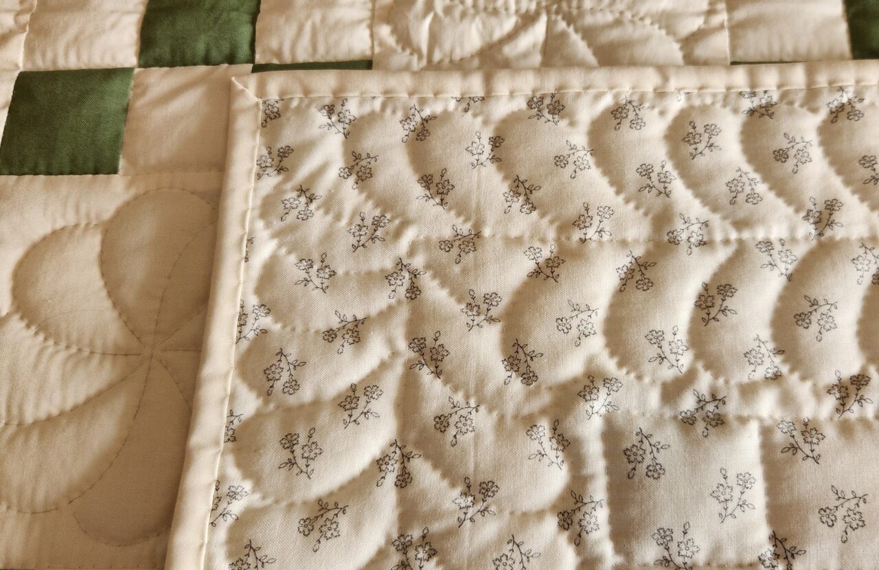 Green and Cream Nine Patch Quilt - Image 3