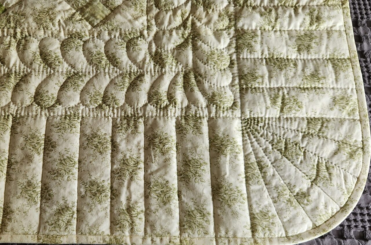 Vintage Green Floral Nine Patch Crib Quilt - Image 2