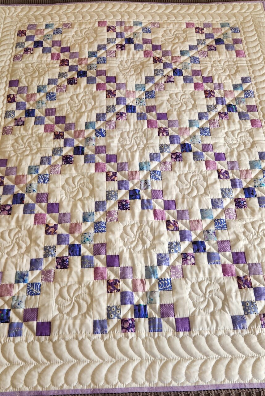 Lavender, Purple, Periwinkle, and White Irish Chain Quilt