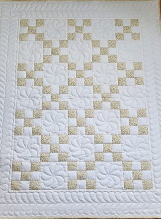 Vintage Yellow Floral Fabric Nine Patch Quilt