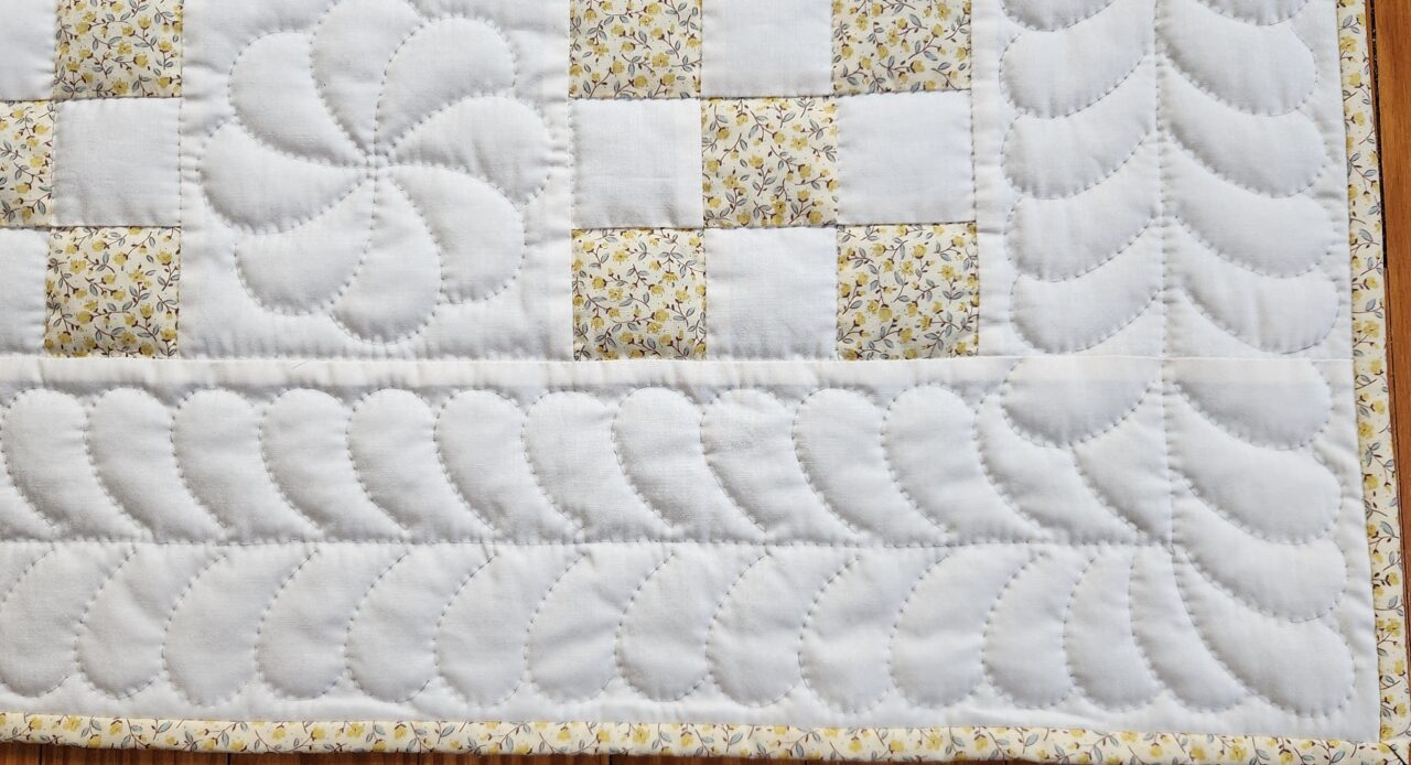 Yellow Patch Pattern Vintage Yellow Floral Fabric Nine Patch Quilt | Connie Lapp Quilts
