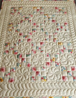 Fresh Summer Flowers and Cream Nine Patch Quilt
