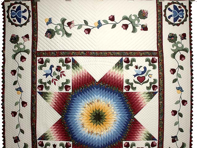Amish styled Pensylvania Hex Hand Applique QUILT TOP Great work & Fabric 