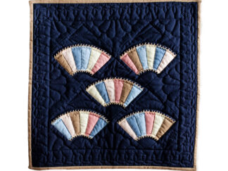 Indiana Amish Navy and Pastels Embroidered Fans Wall Hanging