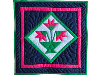 Indiana Amish Raspberry and Navy Tulips Wall Hanging