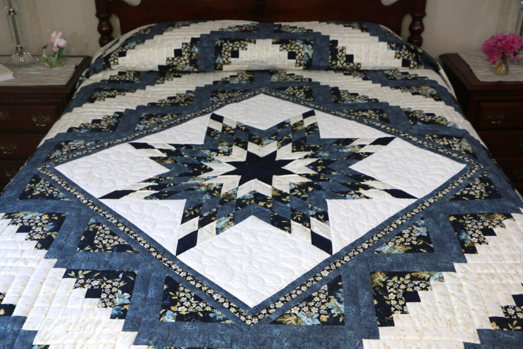 Blue Lone Star Log Cabin Quilt - Image 2
