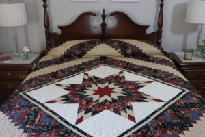 Navy Burgundy Lone Star Log Cabin Quilt