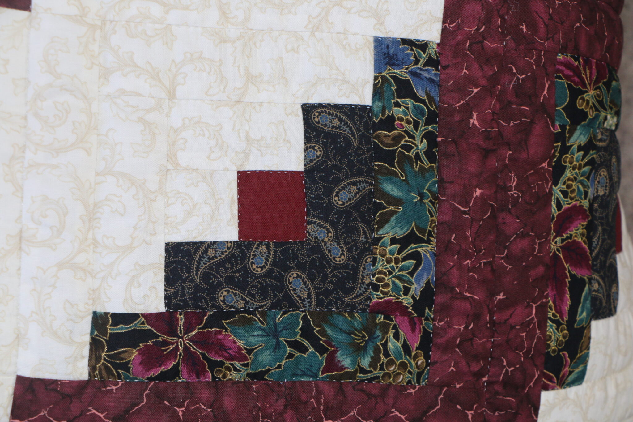 Maple Leaf Burgundy and Gold Lone Star Log Cabin Quilt - Image 8