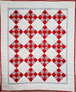 Red, Gray, Plaid, and White Nine Patch Quilt