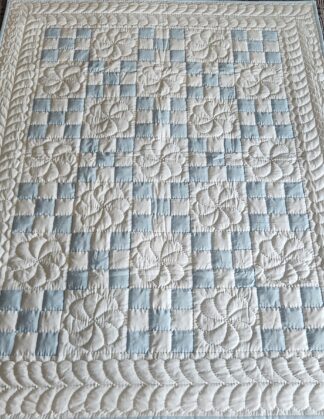 Delicate Blue and White Nine Patch Quilt