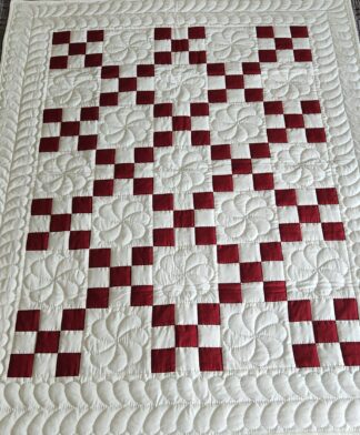 Ruby Red and White Nine Patch Quilt
