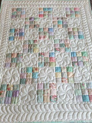 Pastel and White Nine Patch Crib Quilt (Aqua Binding)