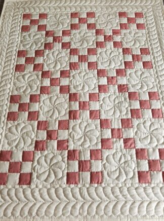 Dusty Rose and White Nine Patch Quilt