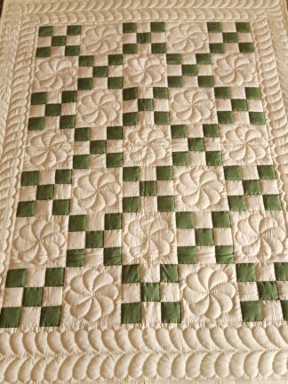 Green and Cream Nine Patch Quilt