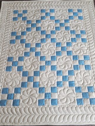Sky Blue and White Nine Patch Crib Quilt