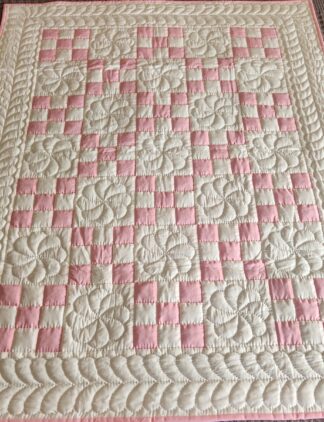 Pretty Pink and White Nine Patch Quilt