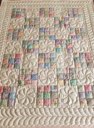 Pastel and White Nine Patch Crib Quilt