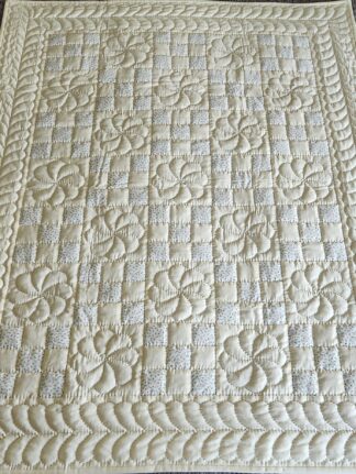 Vintage Rosebuds and Cream Nine Patch Quilt