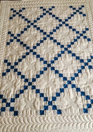 Peacock Blue and White Irish Chain Quilt